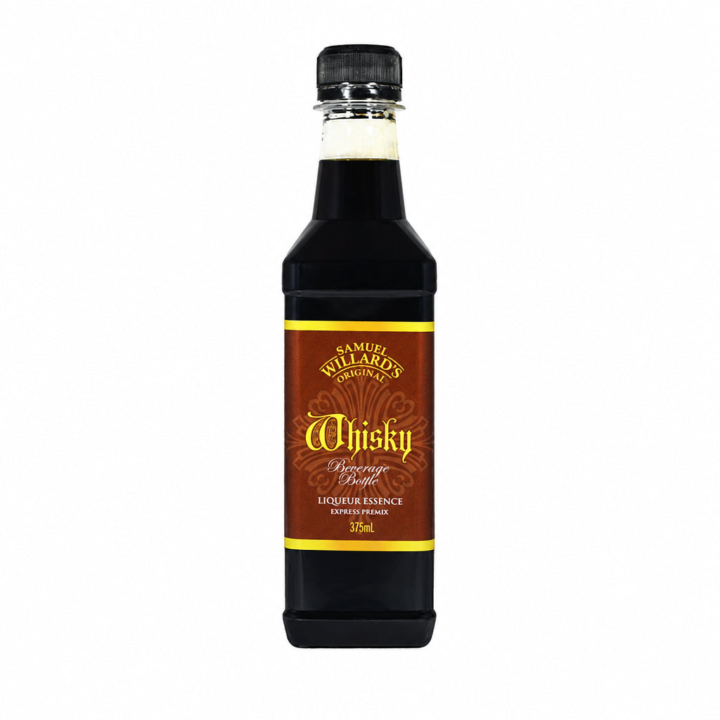A bottle of Samuel Willard Premix Whiskey with a label indicating it is a liqueur flavored with herbs and spices, 1125ml size.